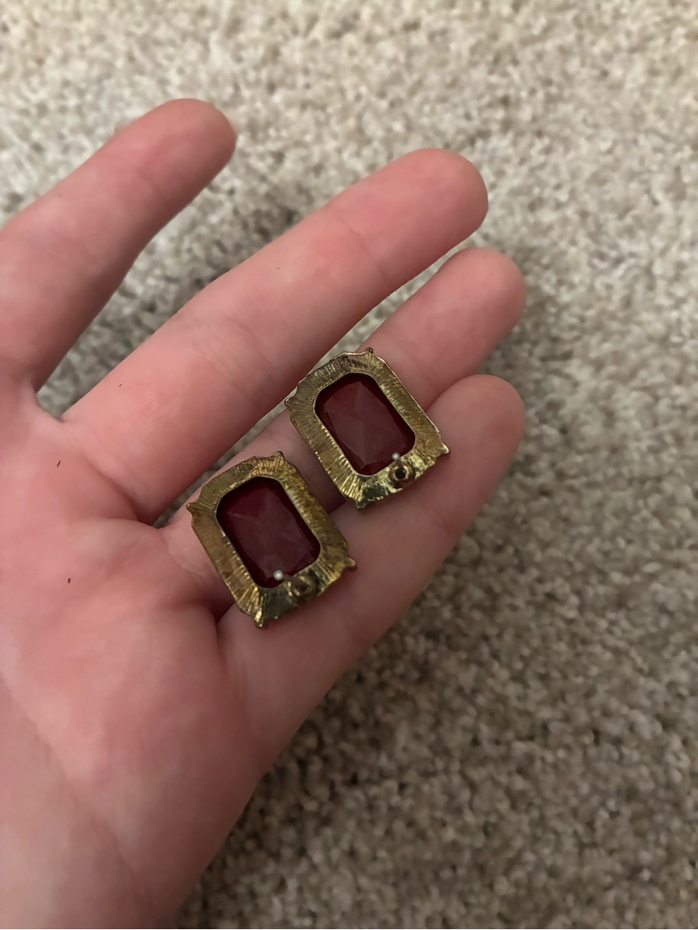 Vintage Joan Rivers Red Faceted Octagon Clip-On Earrings with Gold Tone Setting - Picture 2 of 3